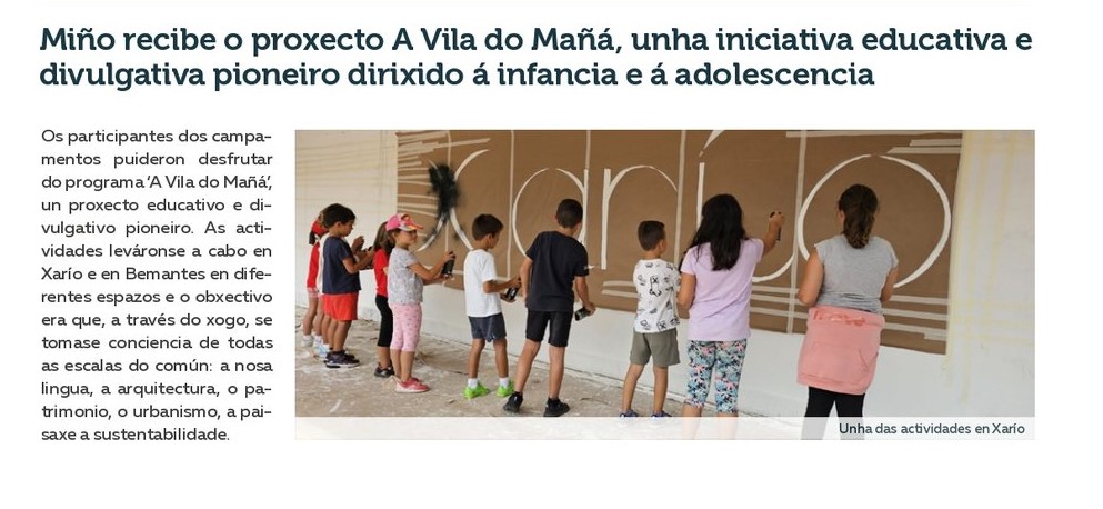 Miño recibe o proxecto A Vila do Mañá, unha iniciativa educativa e divulgativa pioneiro dirixido á infancia e á adolescencia